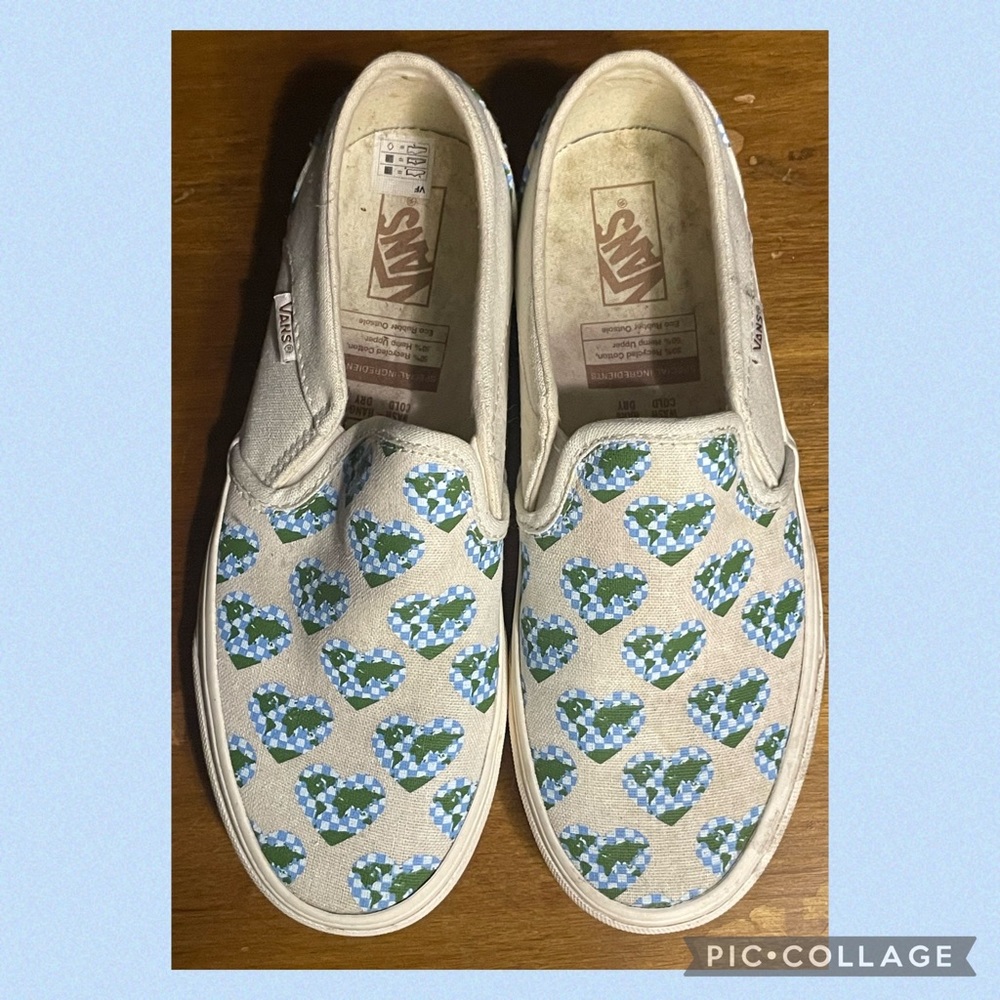 Vans Women's Asher Eco Positivity Multi/Off-White Slip On Skate Shoes-Size 7